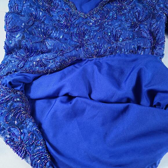 Laurence Kazar Bright Blue Purple Beads Sequins Vintage Top & Skirt Set Lined M - Picture 5 of 6